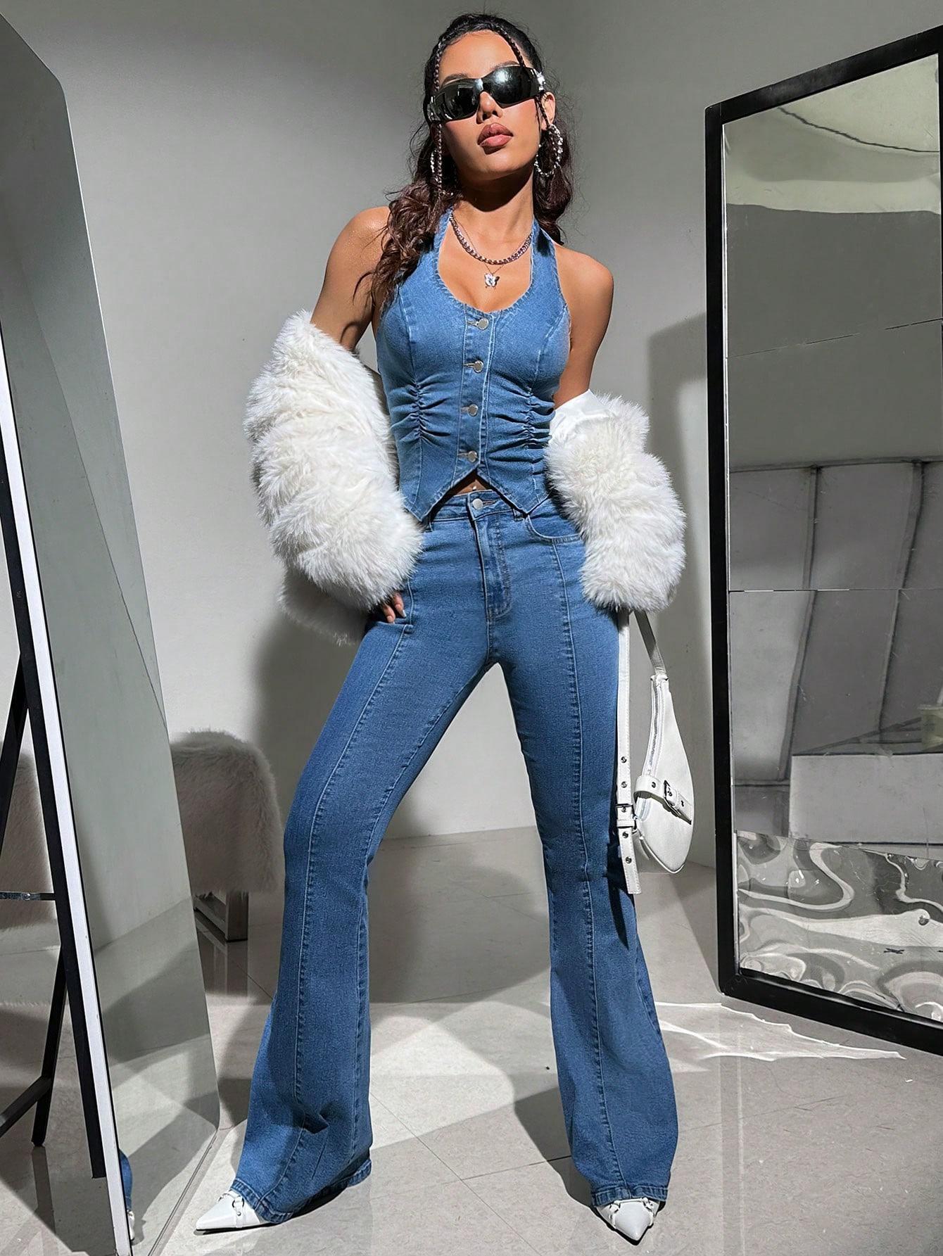 SHEIN TOP GUZIKI JEANS S06__M