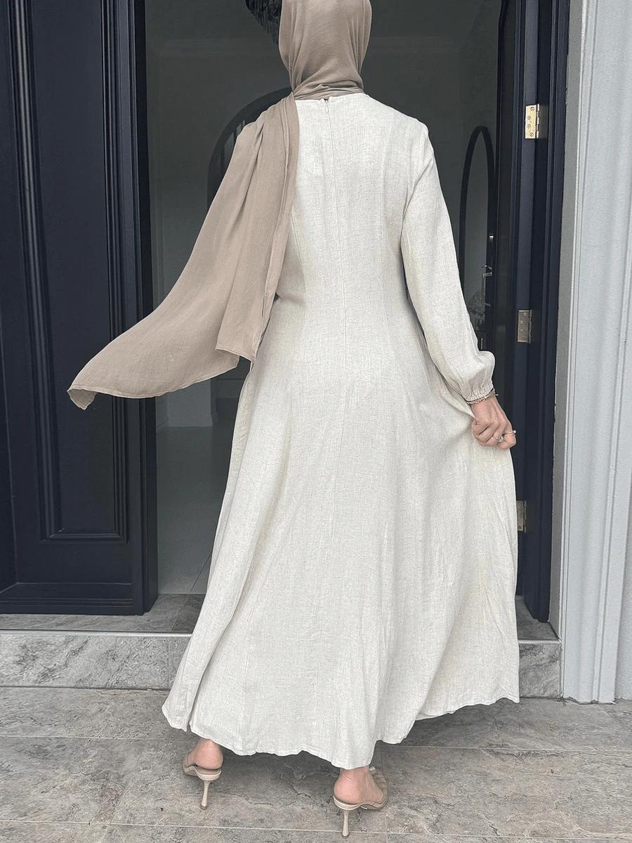SHEIN BEŻOWA MAXI SUKIENKA DŁUGI RĘKAW S06__L