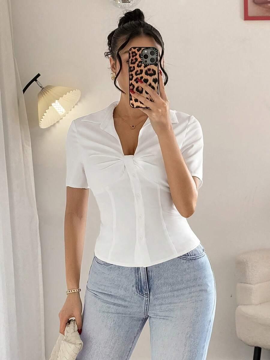 SHEIN BIAŁA BLUZKA KRÓTKI RĘKAW S06__XL