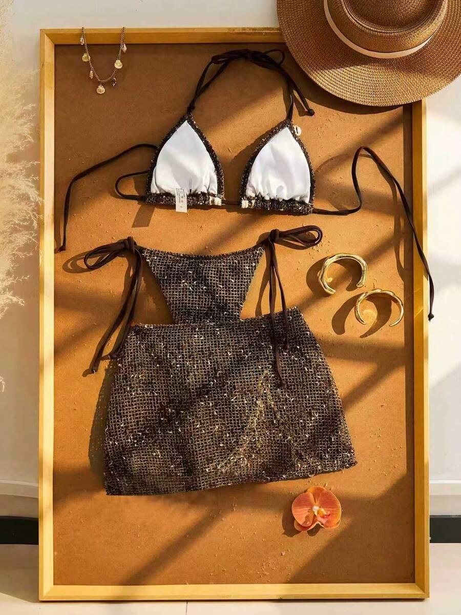SHEIN DWUCZĘŚCIOWY STRÓJ KĄPIELOWY NARZUTKA KOMPLET S09__L