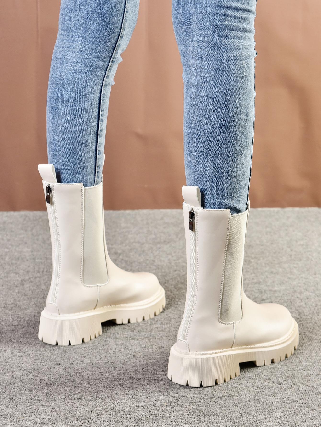 SHEIN KREMOWE BOTKI IMITACJA SKÓRY W01__37,5
