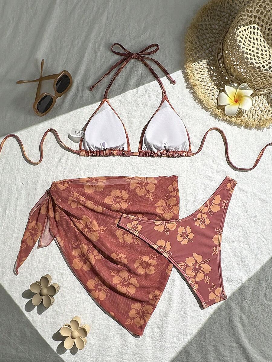 SHEIN DWUCZĘŚCIOWY STRÓJ KĄPIELOWY PAREO KWIATY S09__S