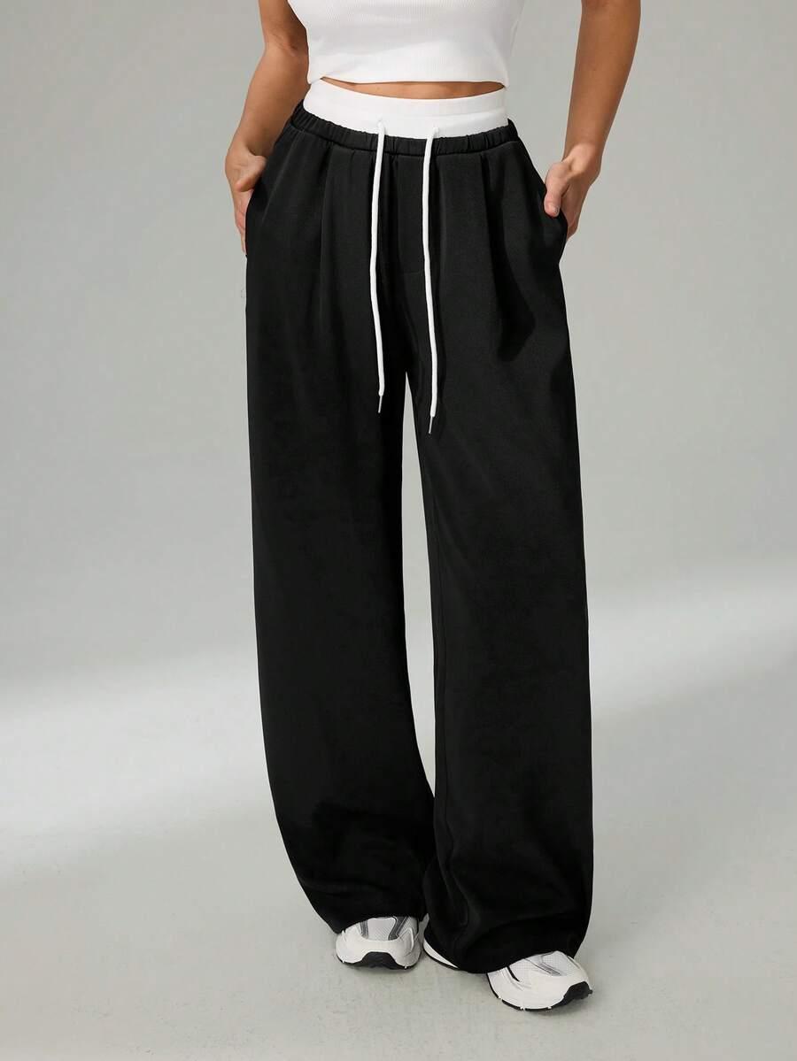 SHEIN CZARNE SPODNIE WYSOKI STAN KONTRAST PK01__S