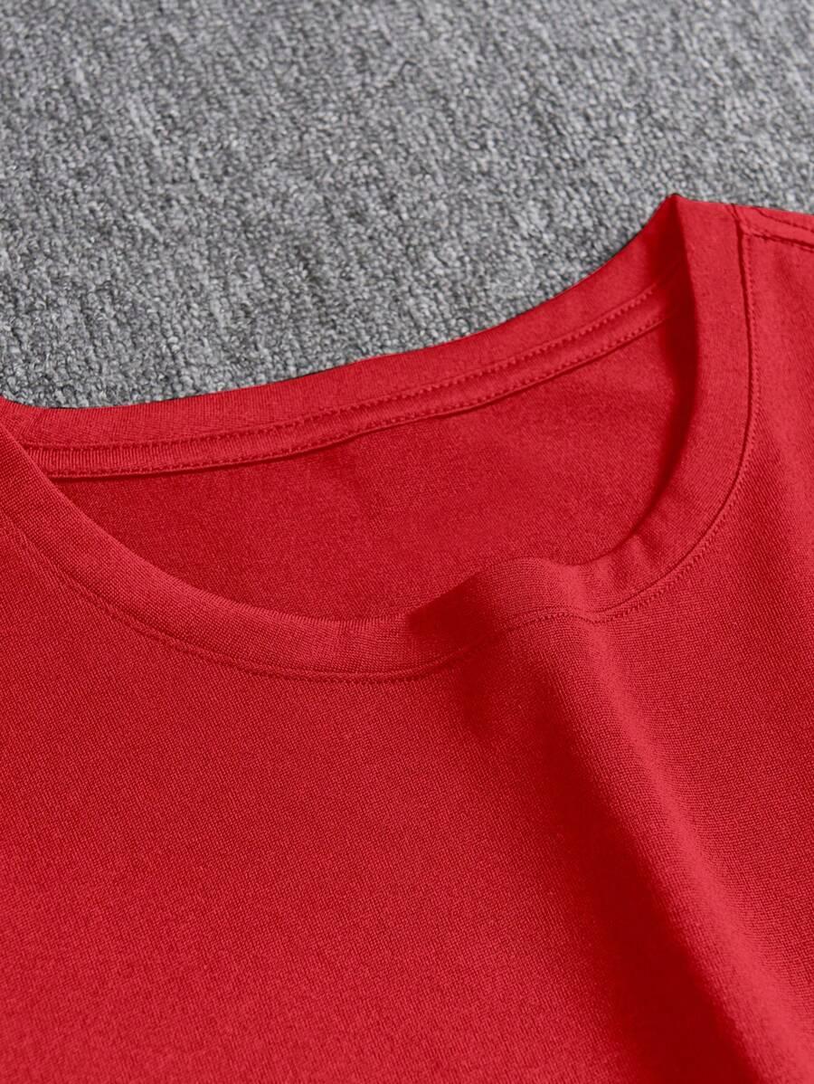 SHEIN CZERWONY T-SHIRT NADRUK SPODENKI KOMPLET S06__L