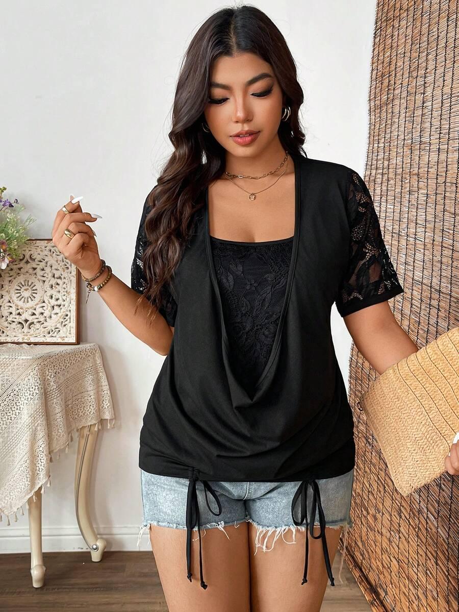 SHEIN CZARNA BLUZKA KRÓTKI RĘKAW S06__50