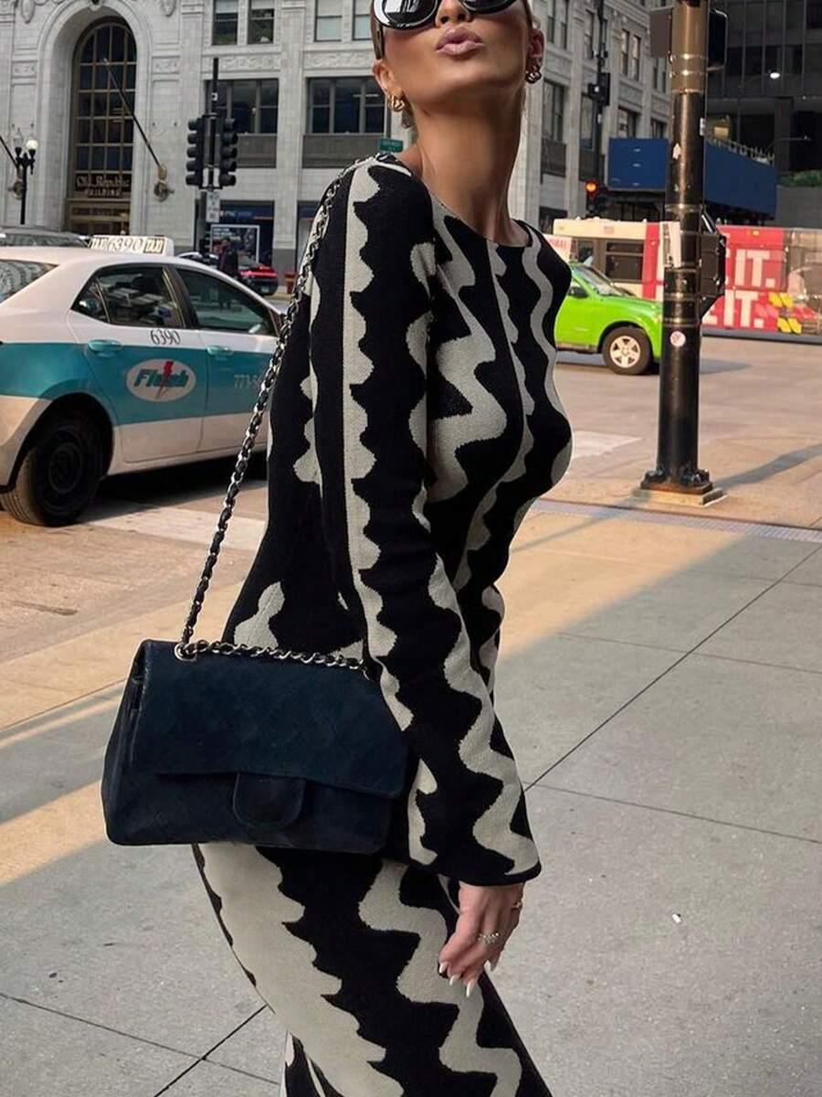 SHEIN DZIANINOWA SUKIENKA Z DŁUGIM RĘKAWEM S06__S