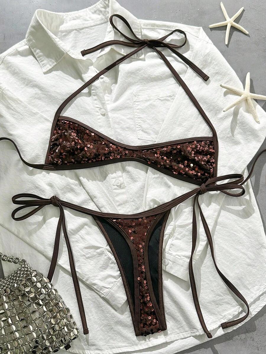 SHEIN DWUCZĘŚCIOWY STRÓJ KĄPIELOWY CEKINY S09__XXS