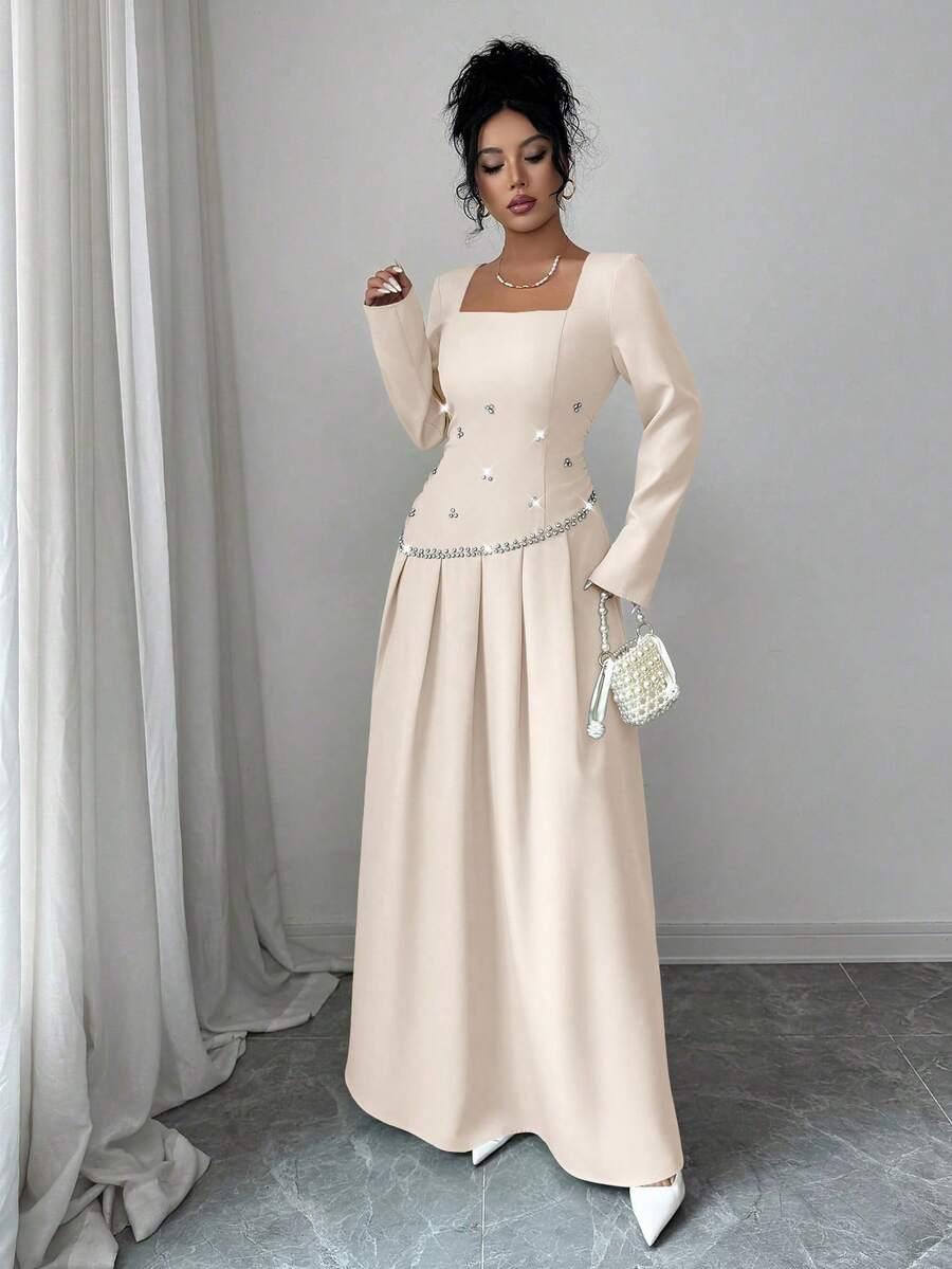 SHEIN KREMOWA MAXI SUKIENKA S06__S