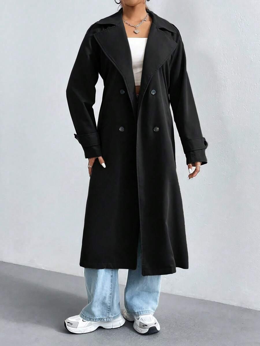 SHEIN CZARNY PŁASZCZ TRENCZ W01__XS