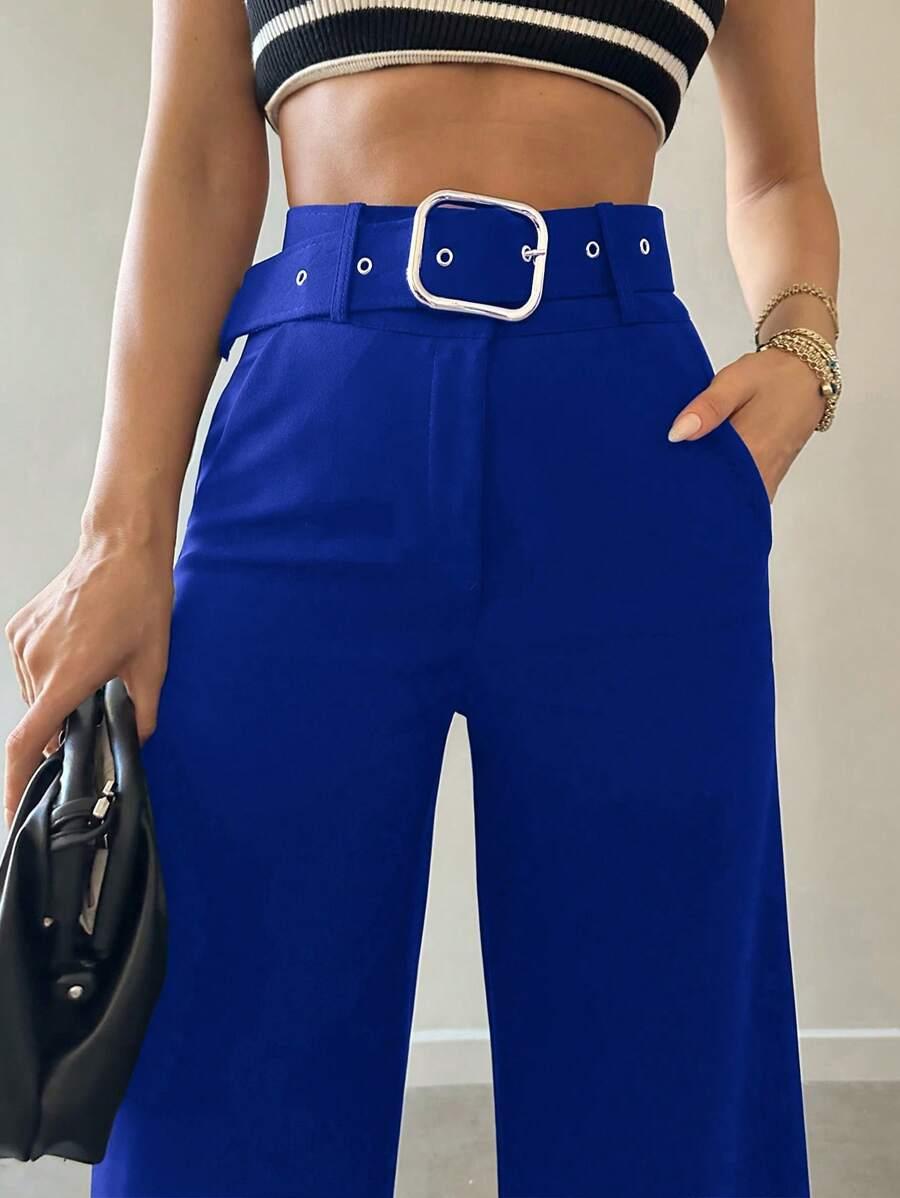 SHEIN ELEGANCKIE PROSTE SPODNIE WYSOKI STAN PK01__L