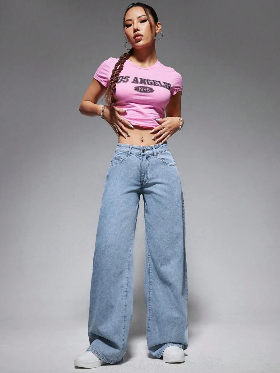 SHEIN NIEBIESKIE SPODNIE JEANSOWE SZEROKA NOGAWKA S06__L