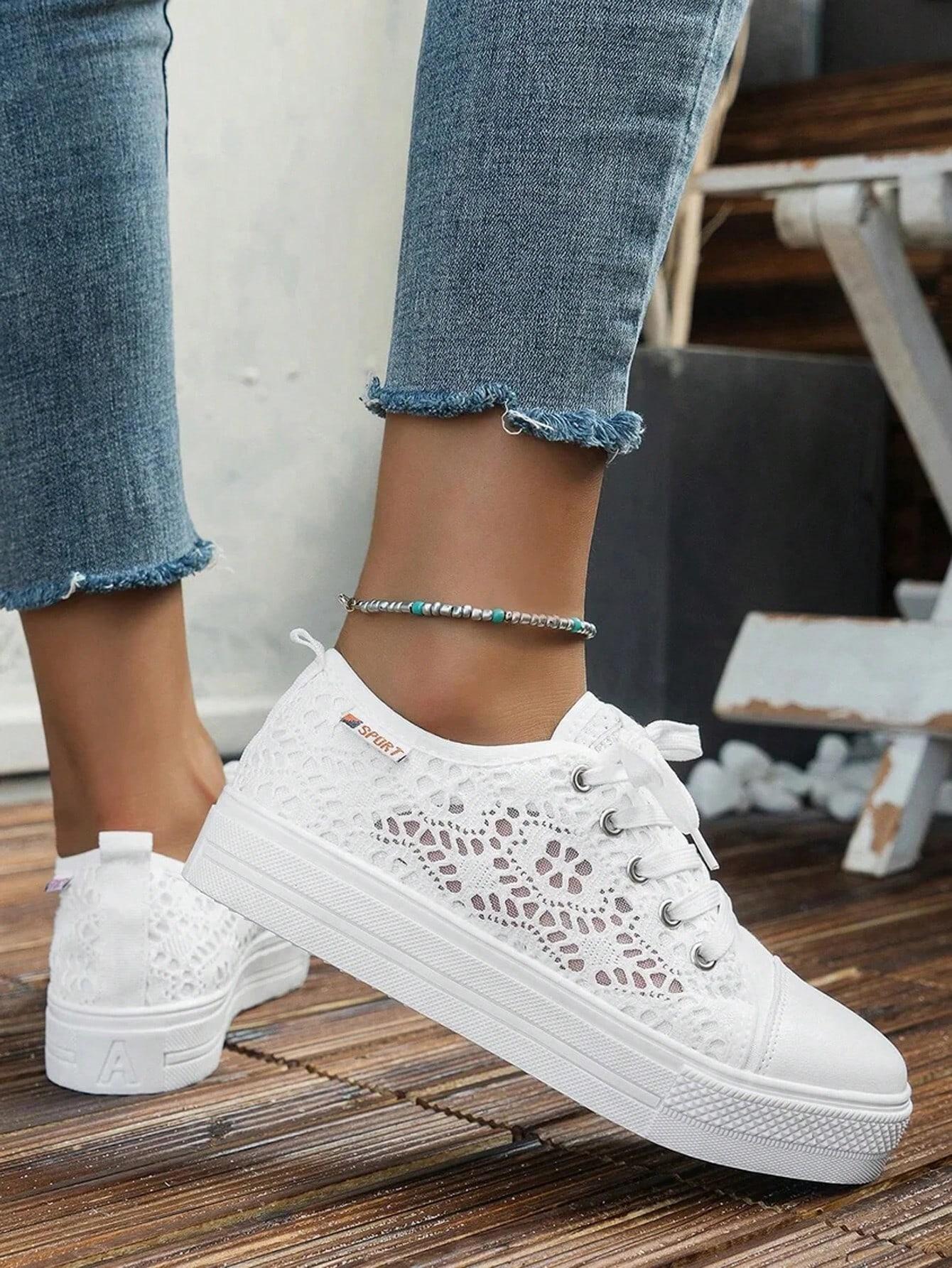 SHEIN BIAŁE BUTY SPORTOWE KORONKA S06__38