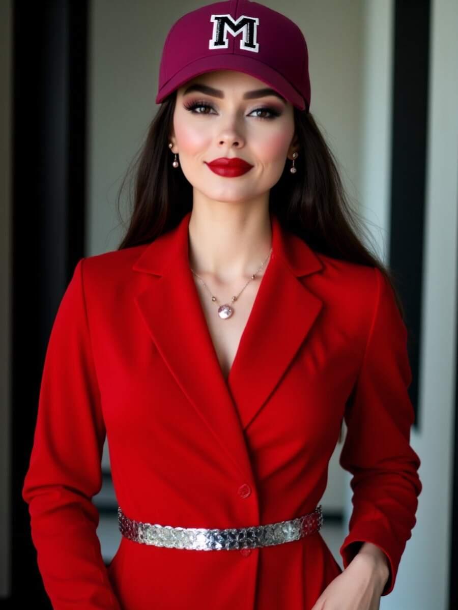SHEIN CZERWONA CZAPKA Z DASZKIEM LITERA "A" S07__56-60CM
