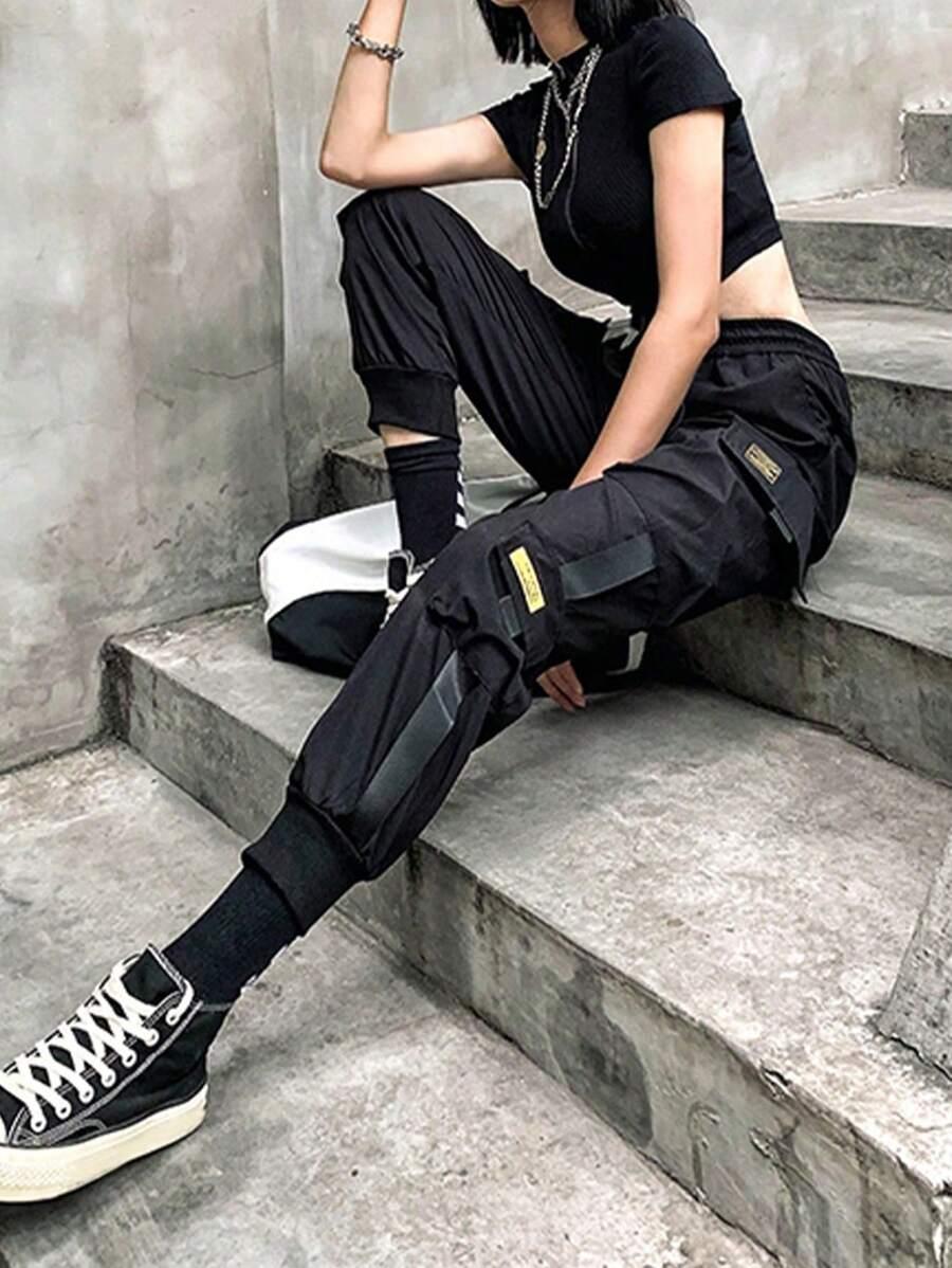 SHEIN CZARNE SPODNIE KIESZENIE S06__XL