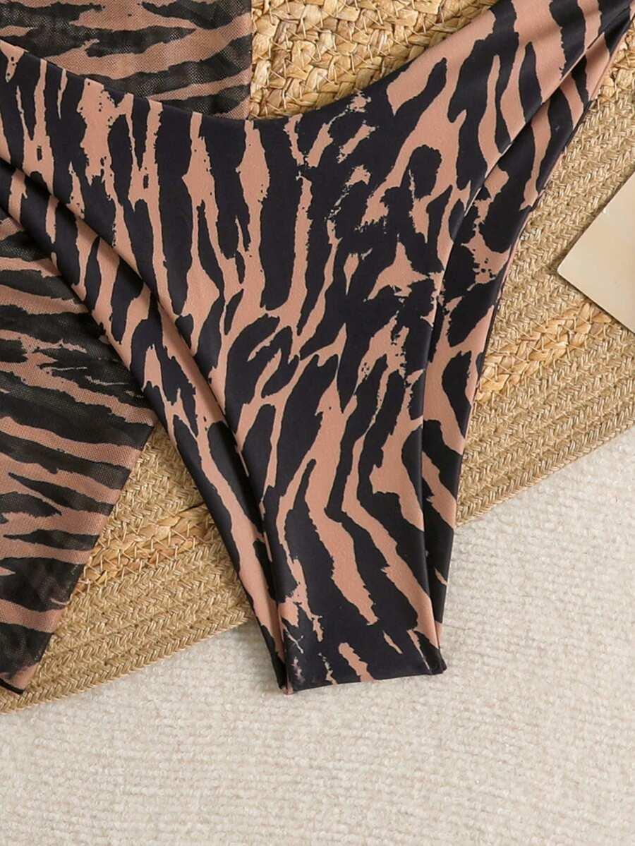 SHEIN TRZYCZĘŚCIOWY KOMPLET BIKINI ANIMAL PRINT S09__M