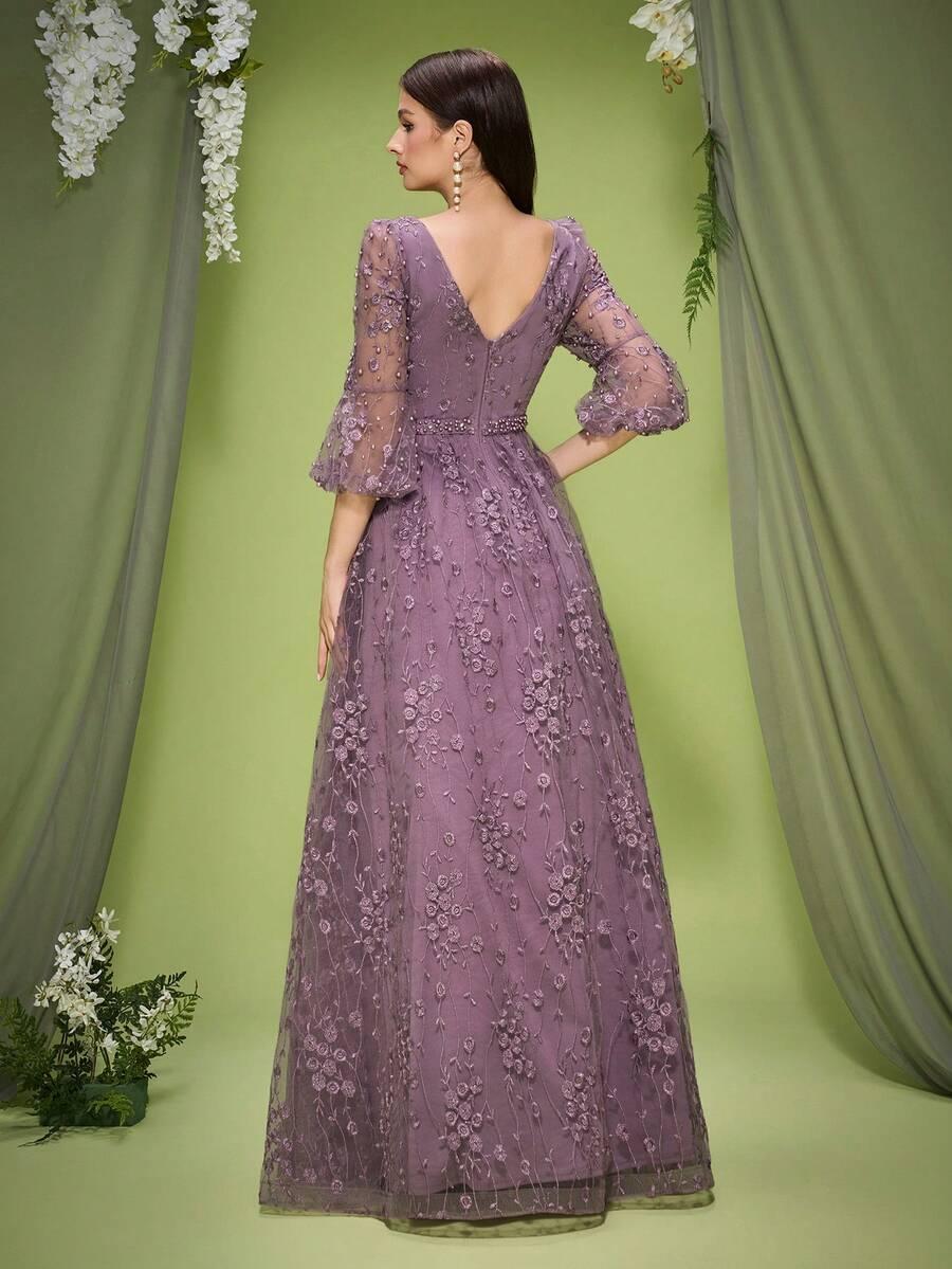 SHEIN FIOLETOWA MAXI SUKIENKA ZDOBIENIE S06__XL