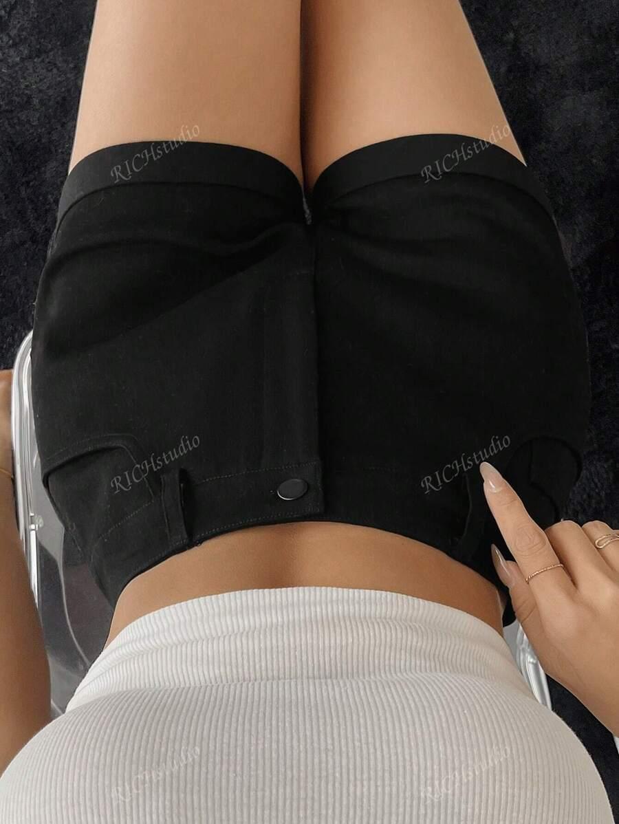 SHEIN CZARNE KRÓTKIE SPODENKI JEANS S06__S