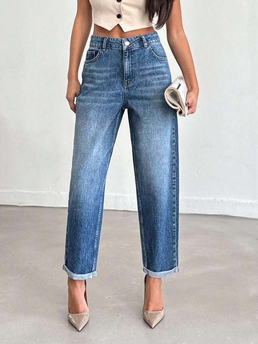 SHEIN NIEBIESKIE SPODNIE JEANS BOYFRIEND WYSOKI STAN S06__M