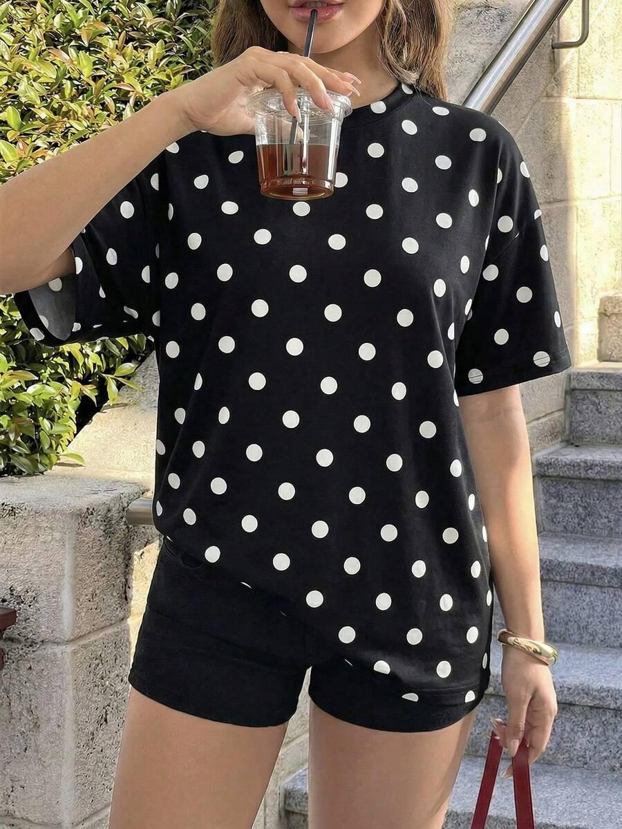 SHEIN CZARNY T-SHIRT OKRĄGŁY DEKOLT S06__L