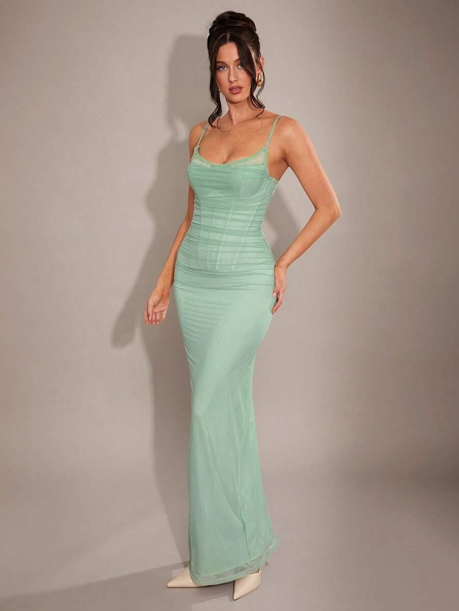 SHEIN ZIELONA MAXI SUKIENKA NA RAMIĄCZKACH S06__M