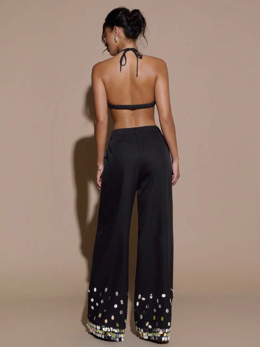SHEIN CZARNY DWUCZĘŚCIOWY KOMPLET SPODNIE TOP S06__XS