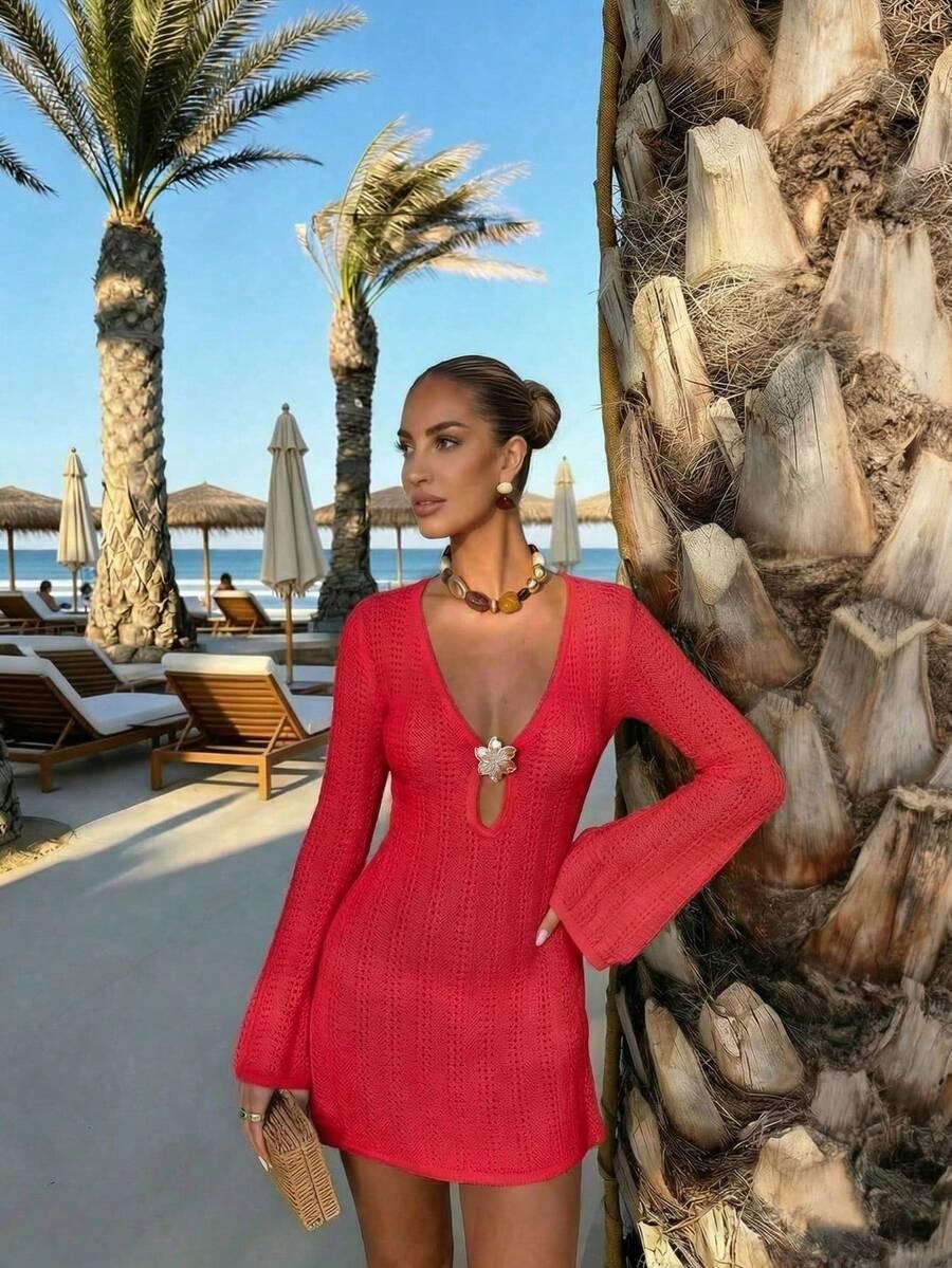 SHEIN CZERWONA DZIANINOWA SUKIENKA S09__M