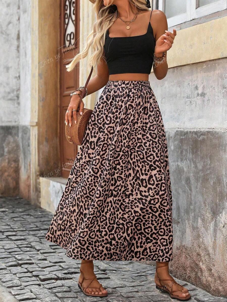 SHEIN MAXI SPÓDNICA Z GUMKĄ W PASIE ANIMAL PRINT PK01__S