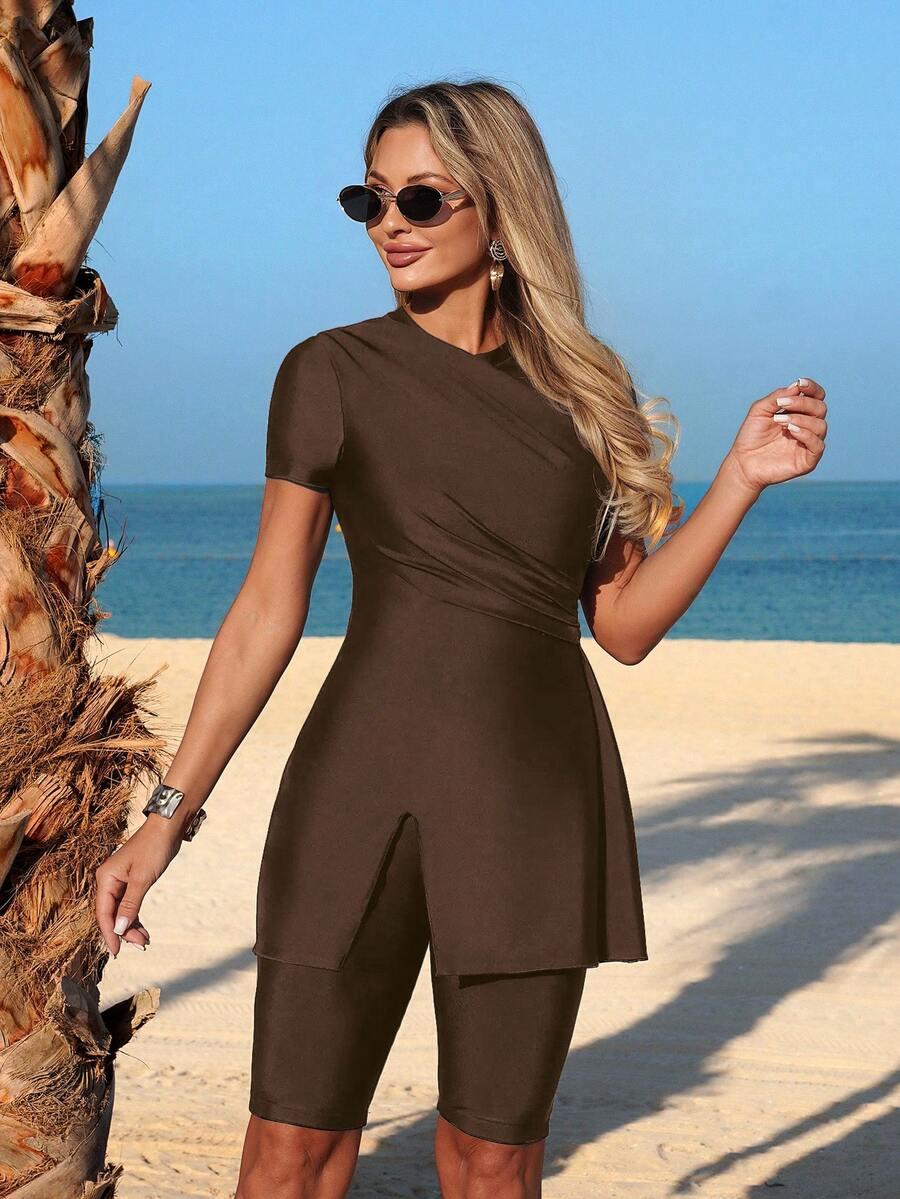 SHEIN BRĄZOWY STRÓJ KĄPIELOWY DWUCZĘŚCIOWY S09__M