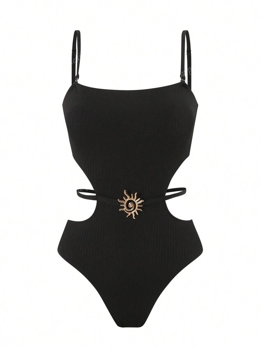 SHEIN CZARNY JEDNOCZĘŚCIOWY STRÓJ KĄPIELOWY S09__L