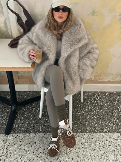 SHEIN SZARE SZTUCZNE FUTRO W01__S