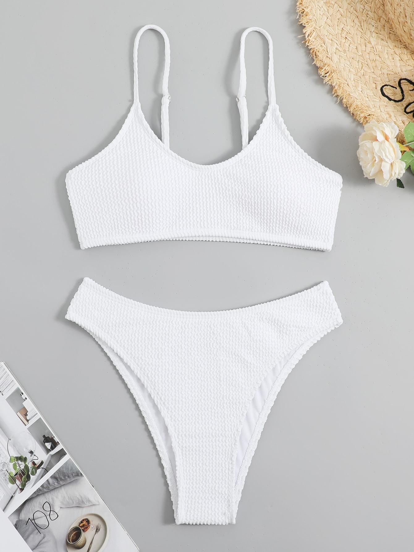 SHEIN BIAŁY DWUCZĘŚCIOWY STRÓJ KĄPIELOWY TEKSTURA S09__L