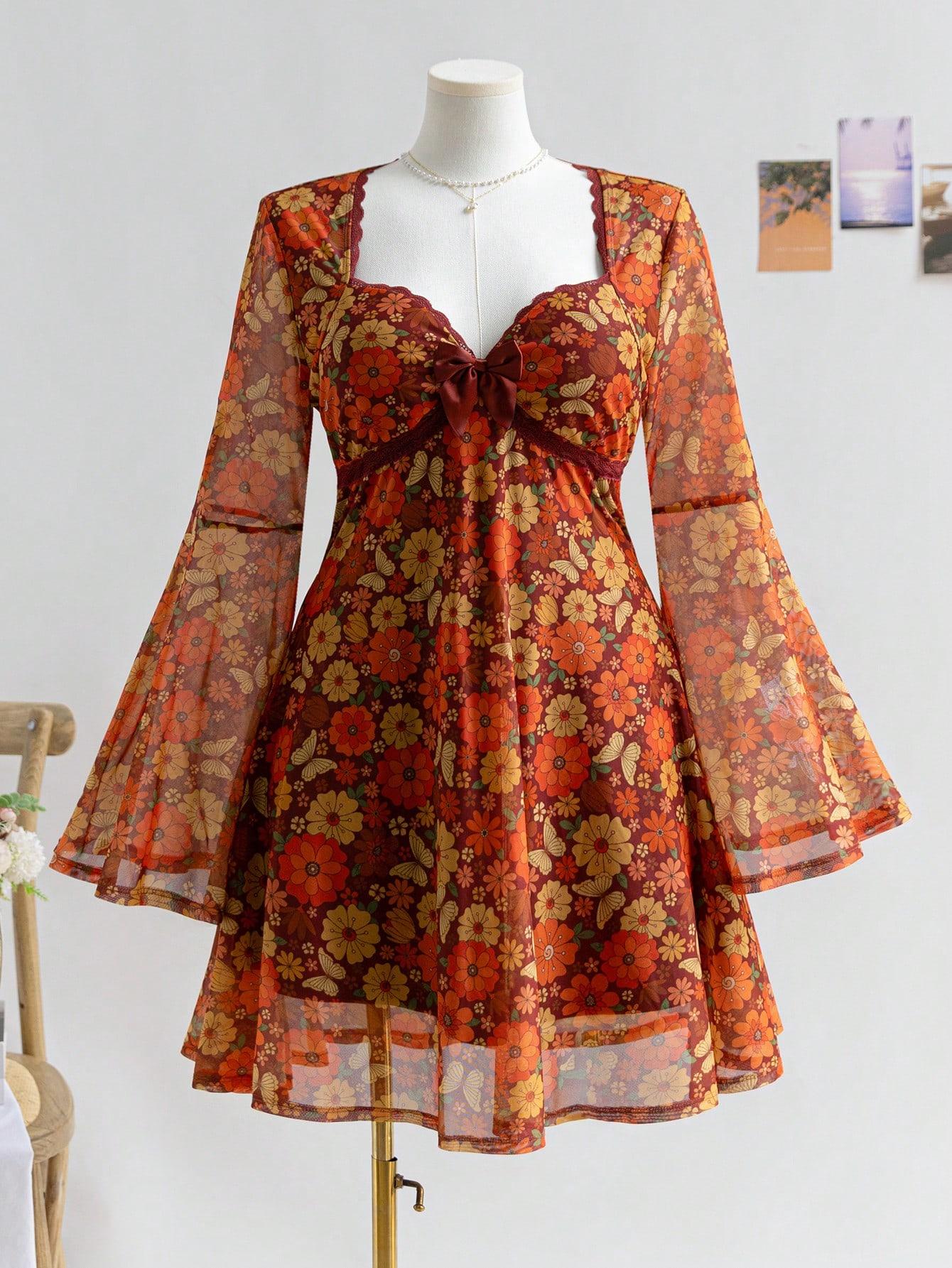 SHEIN SUKIENKA DŁUGI RĘKAW KWIATY S06__50