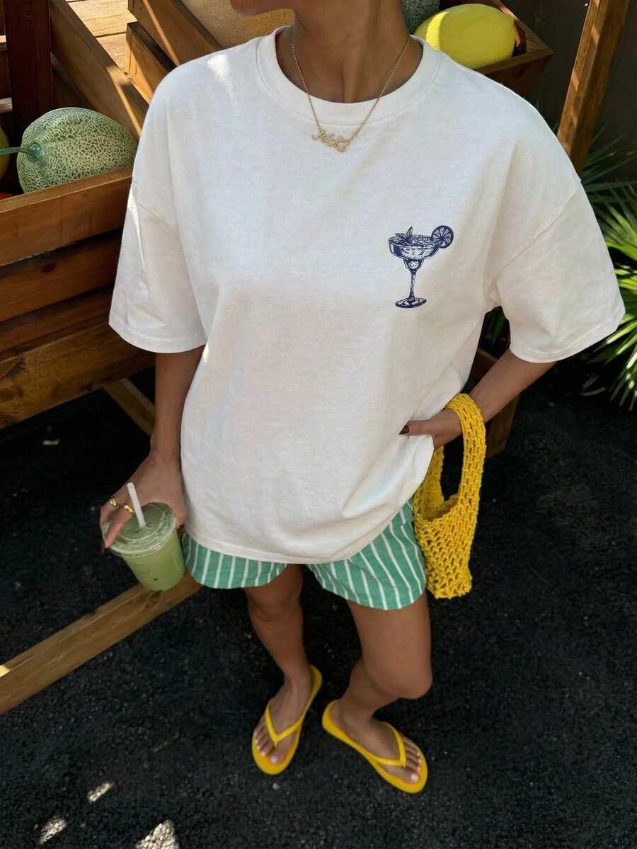 SHEIN T-SHIRT OVERSIZE NADRUK MARGARITA S06__S