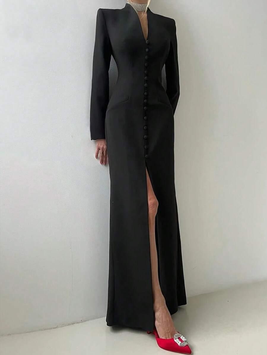 SHEIN CZARNA MAXI SUKIENKA GUZIKI S06__XL