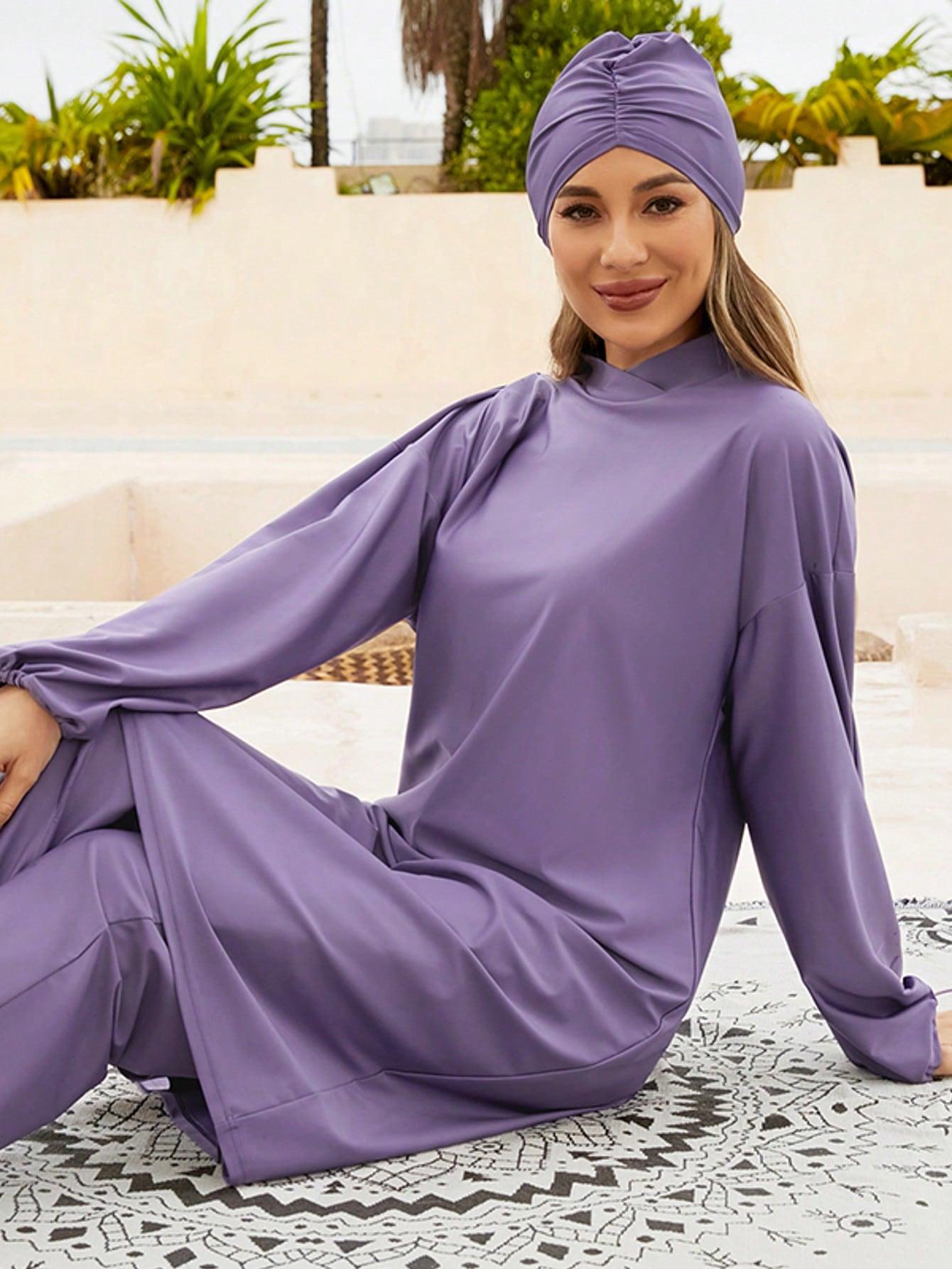 SHEIN STRÓJ KĄPIELOWY CZAPKA SUKIENKA SPODNIE KOMPLET S09__XL