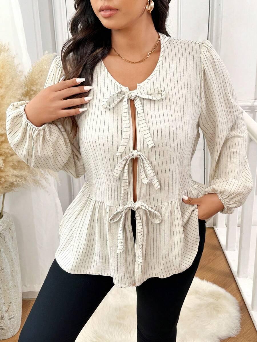 SHEIN BLUZKA DŁUGI RĘKAW KOKARDY S06__46