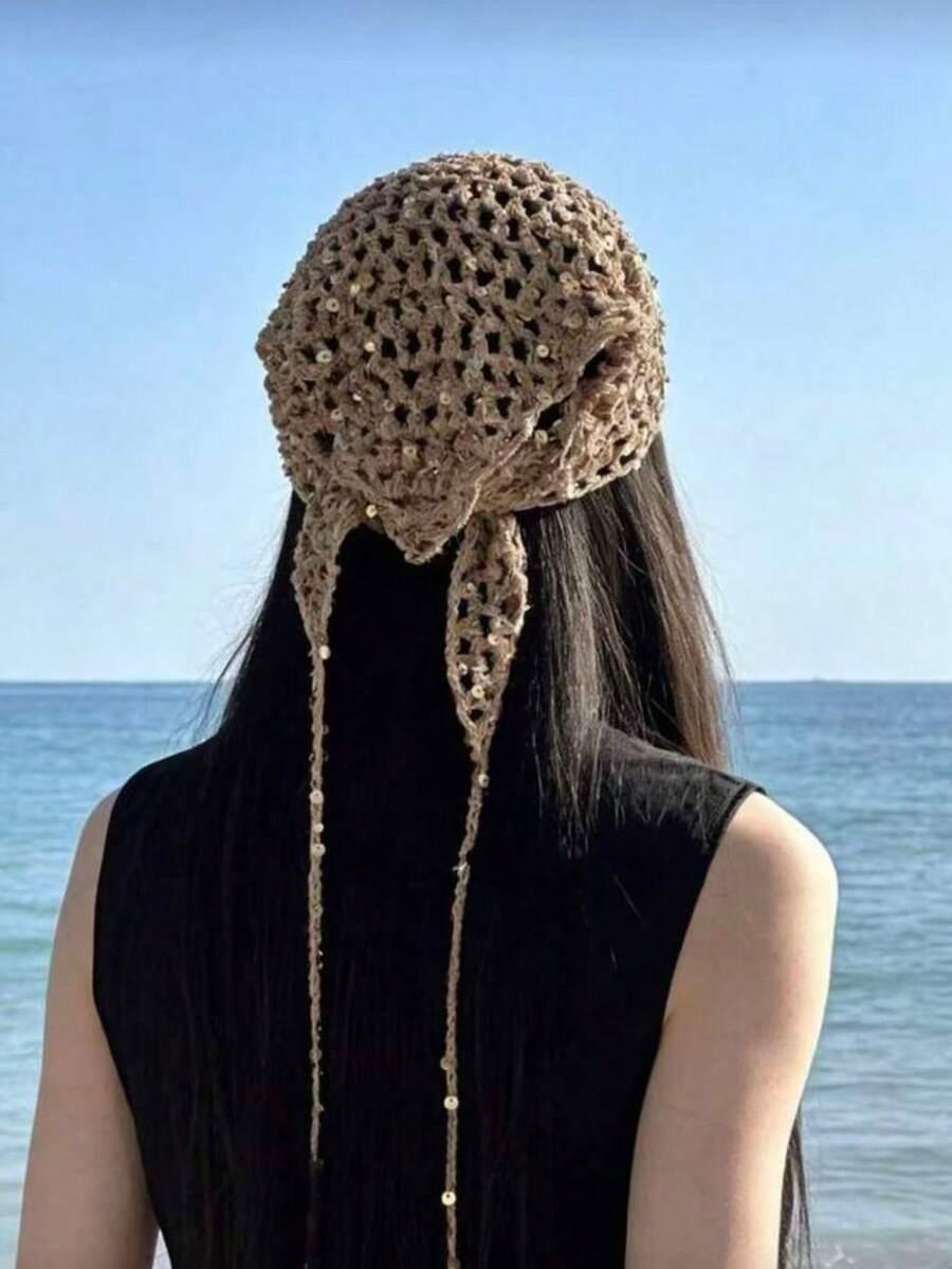 SHEIN CZARNA CHUSTA NA GŁOWĘ CEKINY S07