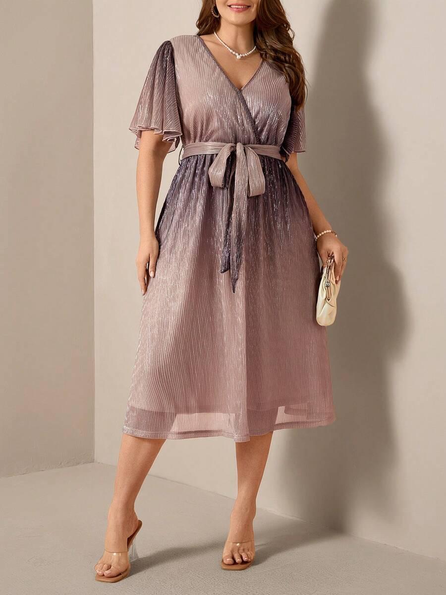 SHEIN FIOLETOWA MIDI SUKIENKA POŁYSK WIĄZANIE S06__48