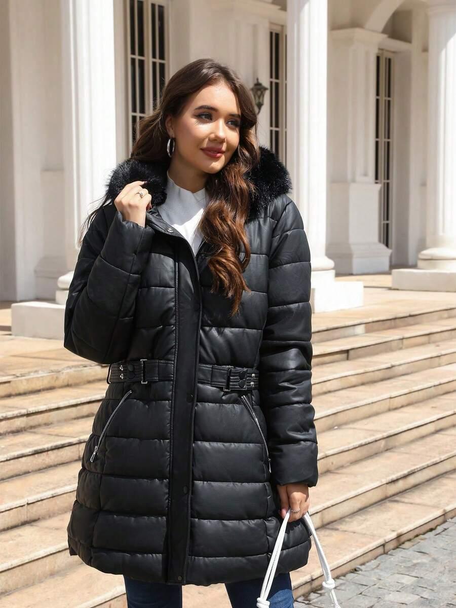 SHEIN CZARNA PIKOWANA KURTKA KAPTUR W01__46