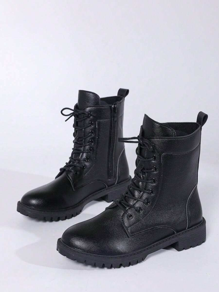 SHEIN CZARNE SZNUROWANE BOTKI ZAMEK W01__38