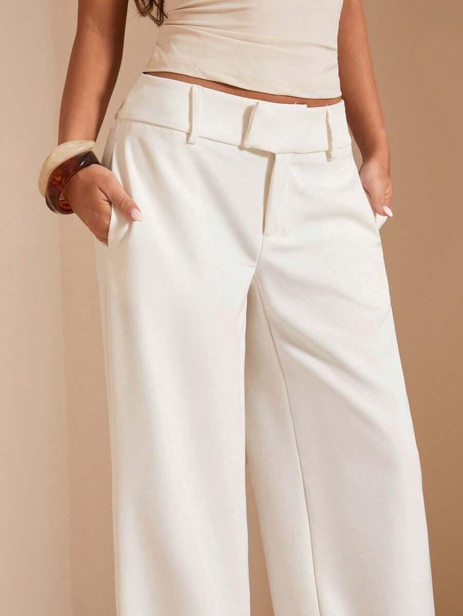 SHEIN KREMOWE SPODNIE PROSTA NOGAWKA S06__XS