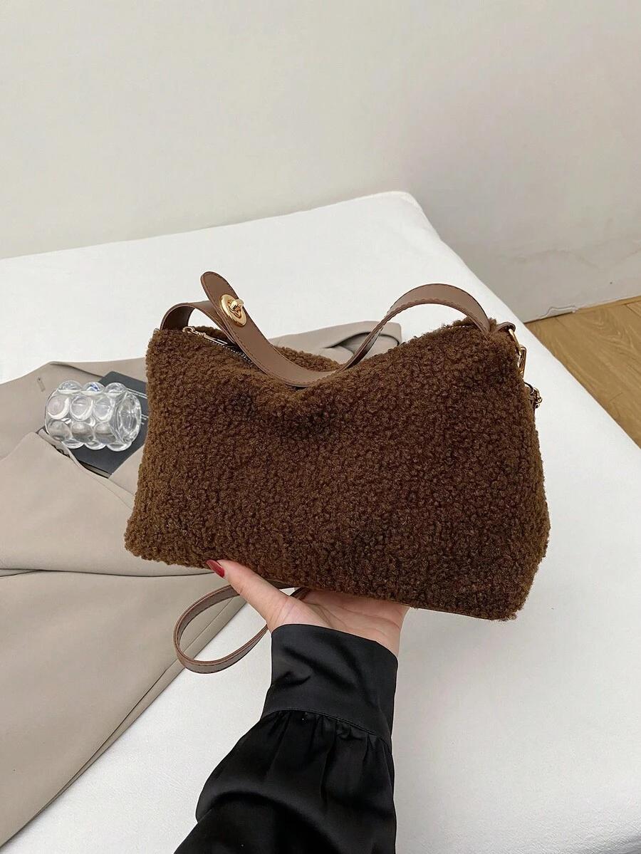 SHEIN BRĄZOWA TOREBKA IMITACJA FUTRA S07__30X12X18CM