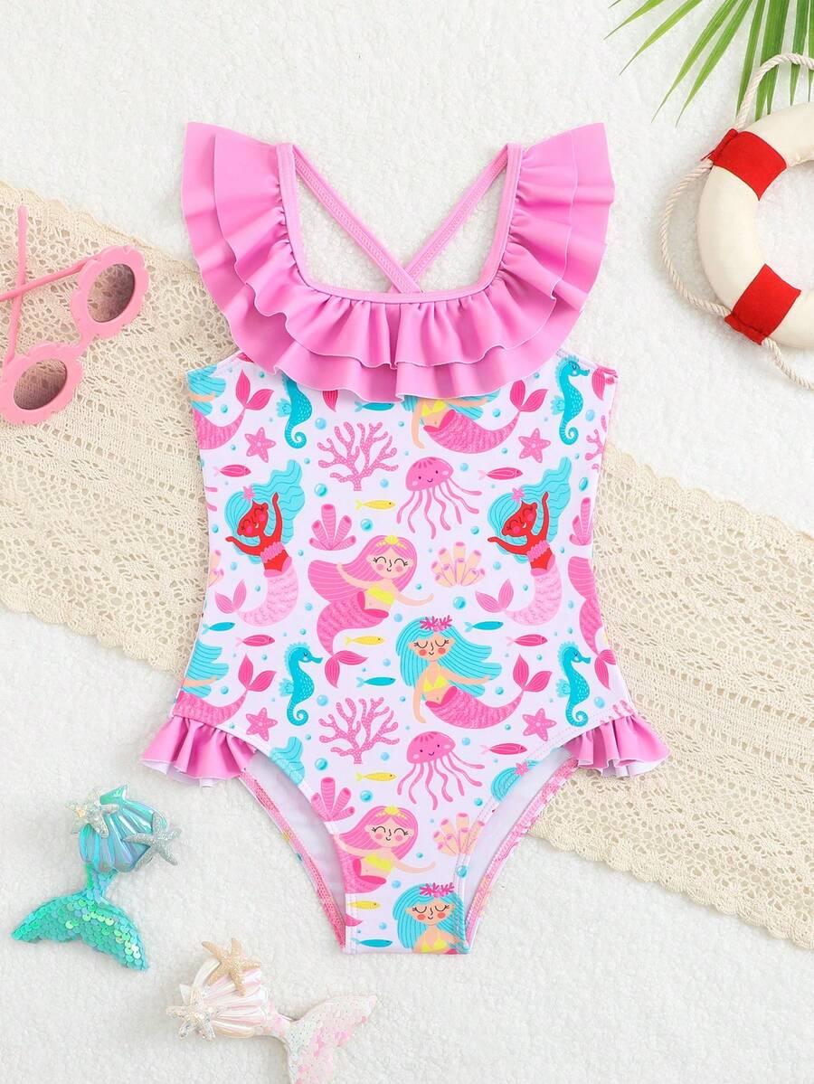 SHEIN JEDNOCZĘŚCIOWY STRÓJ KĄPIELOWY PRINT S09__110-116CM