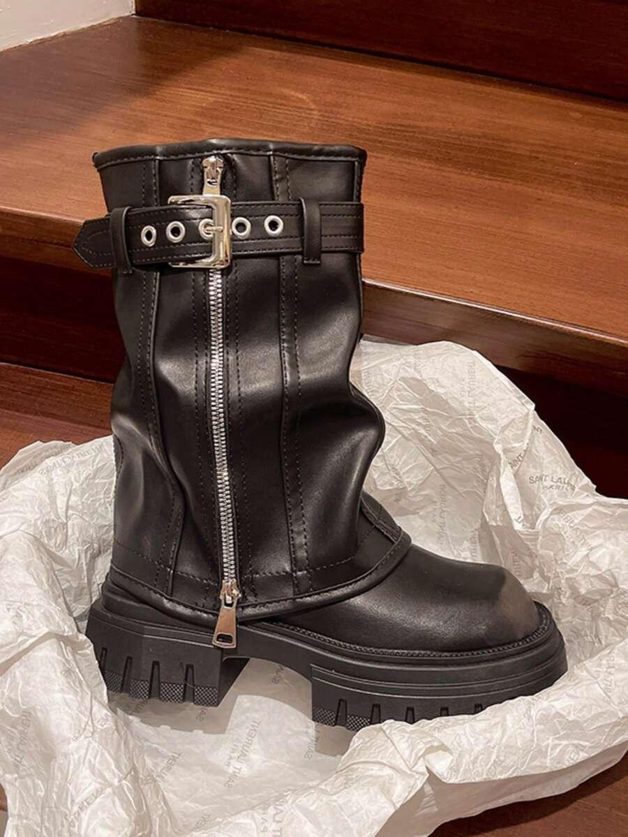 SHEIN CZARNE KOZAKI KLAMRA W01__37,5