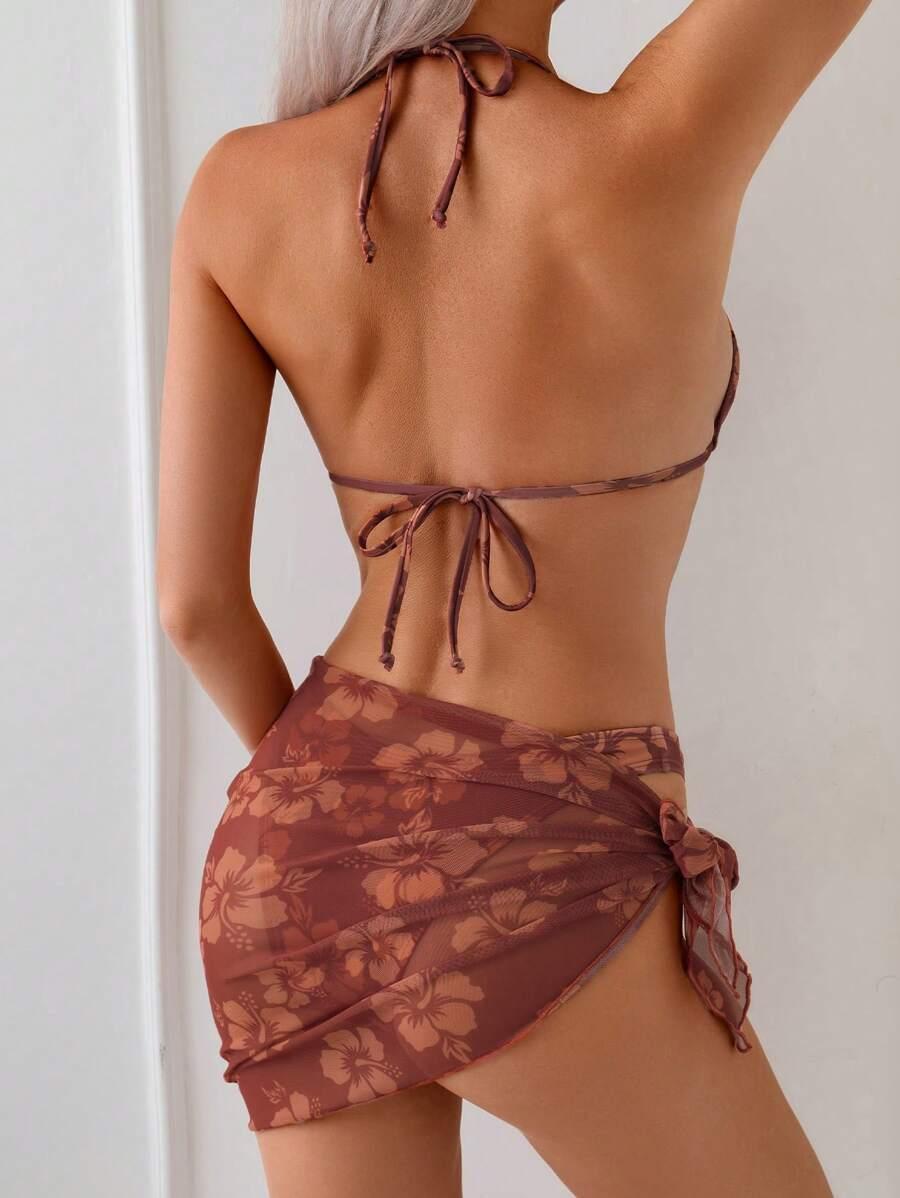 SHEIN DWUCZĘŚCIOWY STRÓJ KĄPIELOWY PAREO KWIATY S09__S