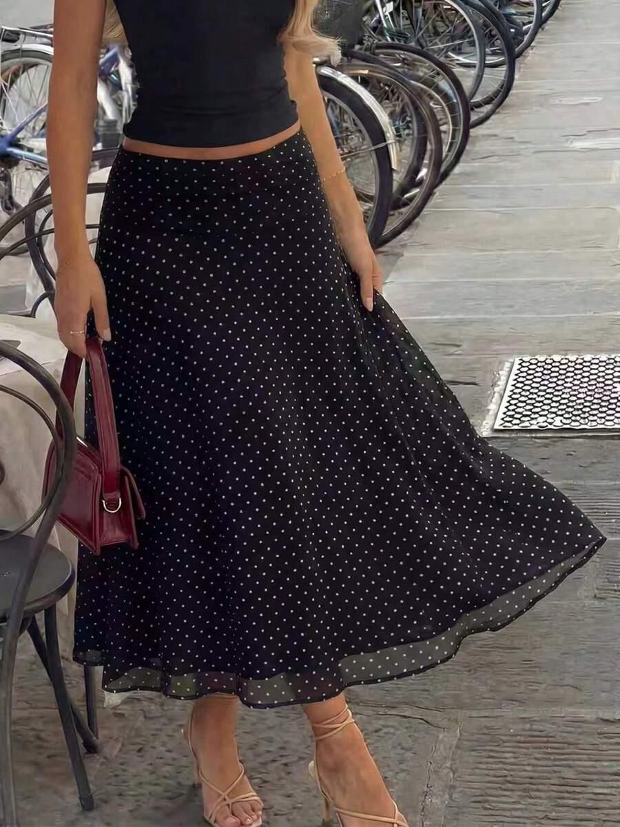 SHEIN CZARNA SPÓDNICA GROSZKI S06__S