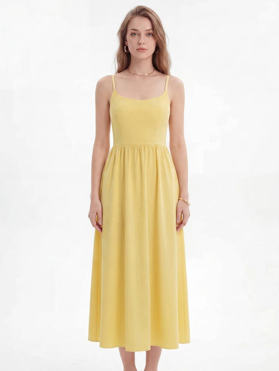 SHEIN ŻÓŁTA MIDI SUKIENKA NA RAMIĄCZKACH S06__46
