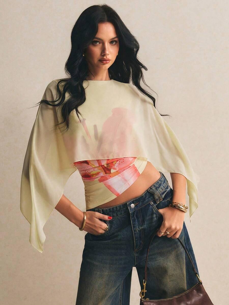 SHEIN ŻÓŁTY TOP SIATECZKA S09__XS
