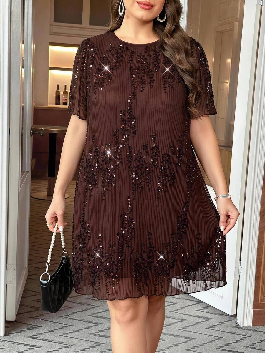 SHEIN BRĄZOWA SUKIENKA CEKINY S06__50