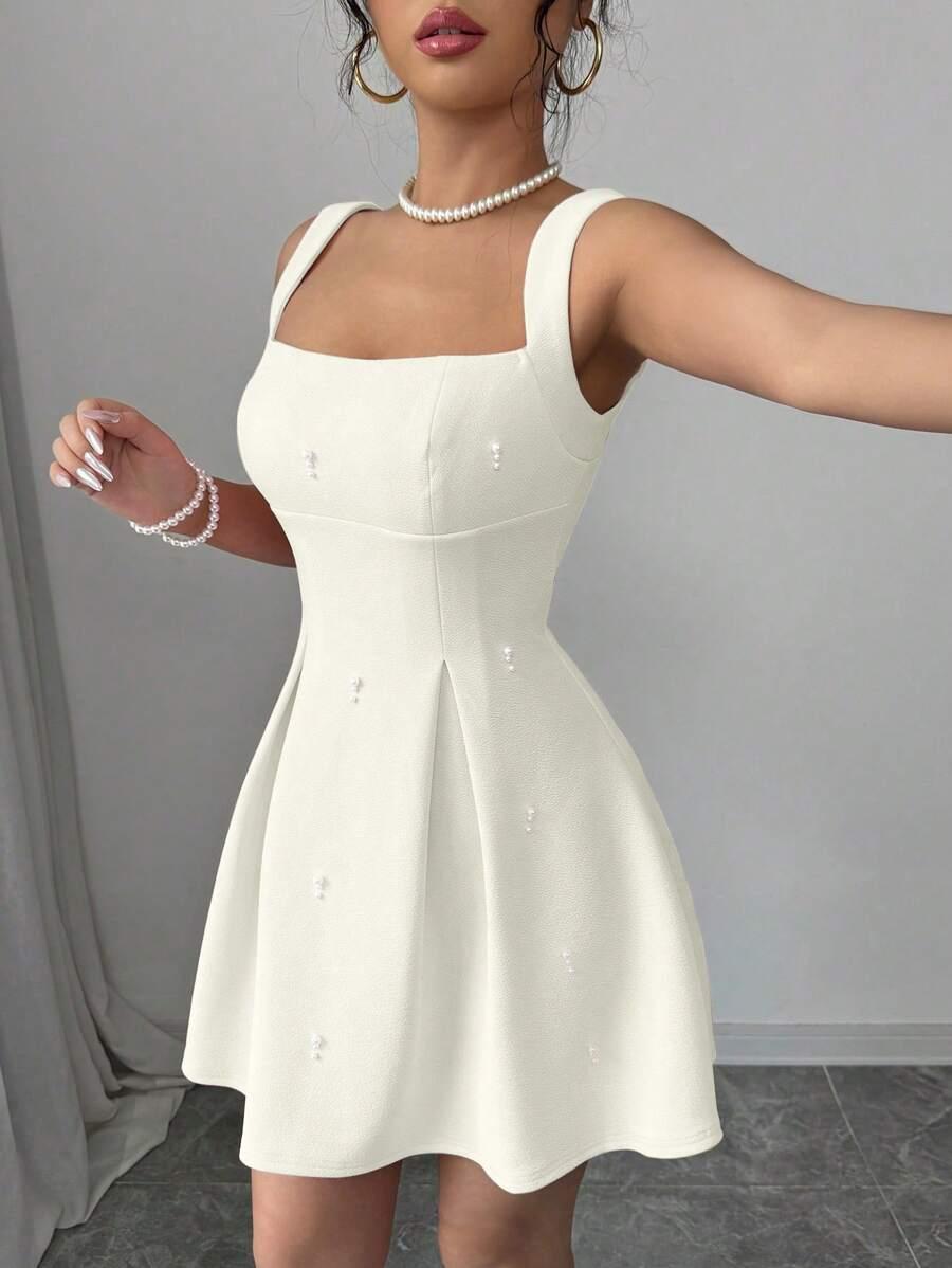 SHEIN ECRU MINI SUKIENKA NA RAMIĄCZKACH S06__XXL